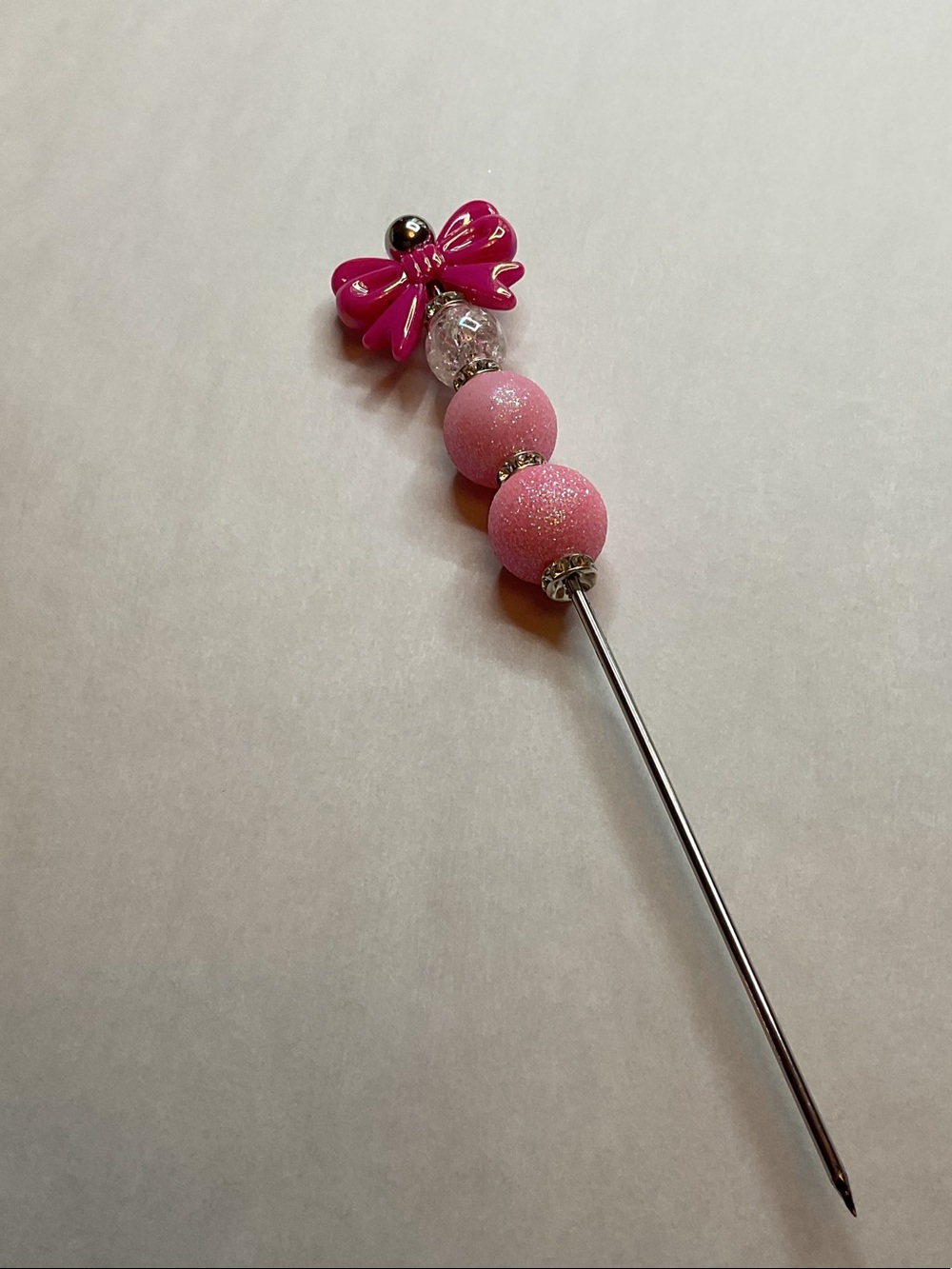 Pink Bow Beaded Hat Pin